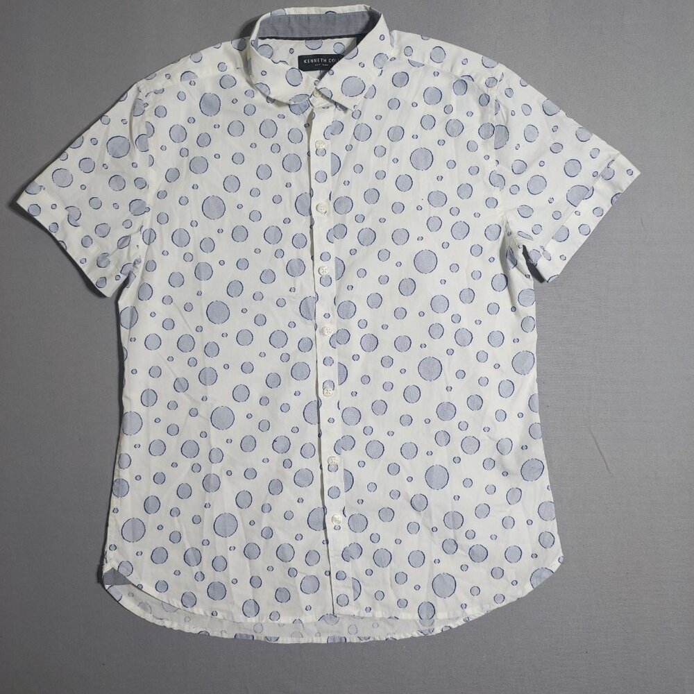 Kenneth Cole Bubbles casual button down shirt man's size M white short sleeve